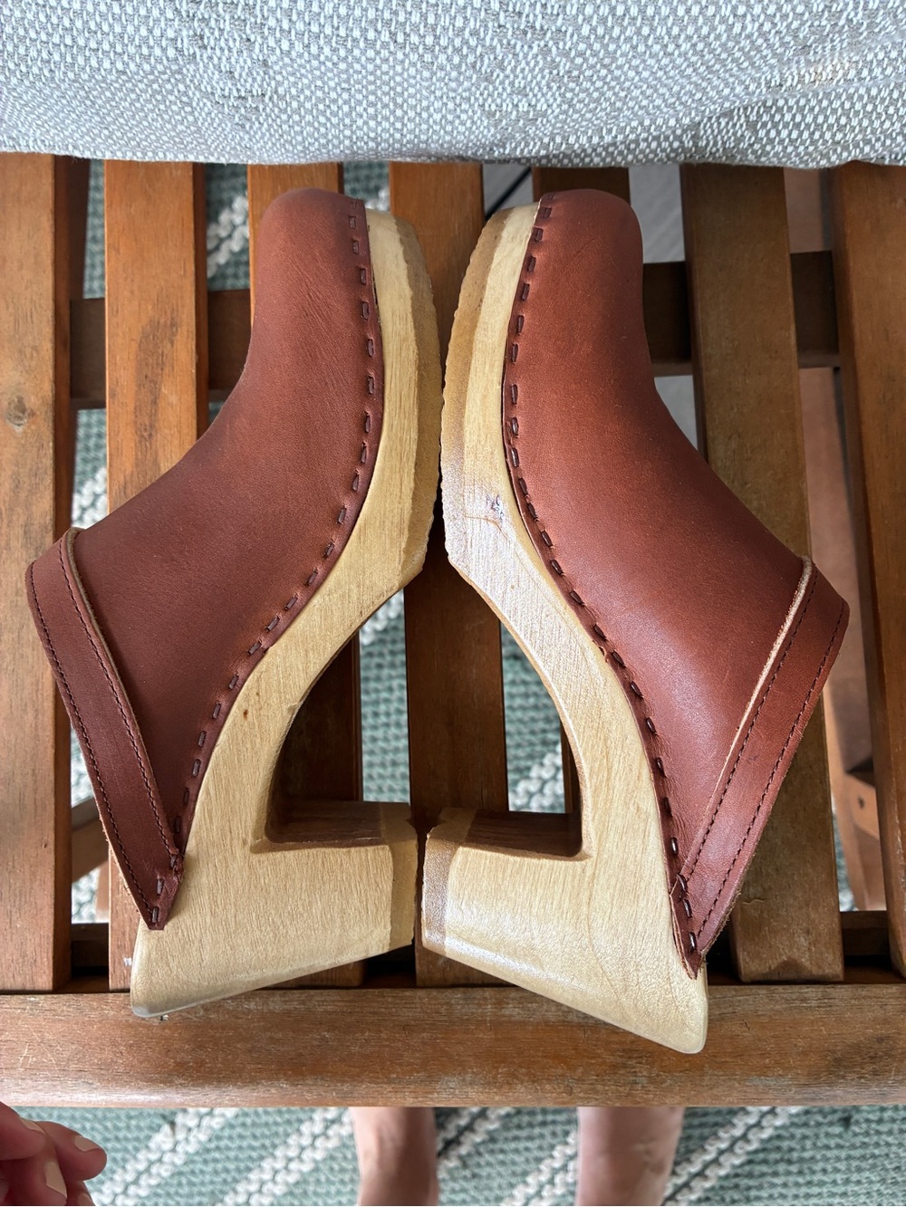 No. 6 Brown Leather Cutout Wooden Clogs